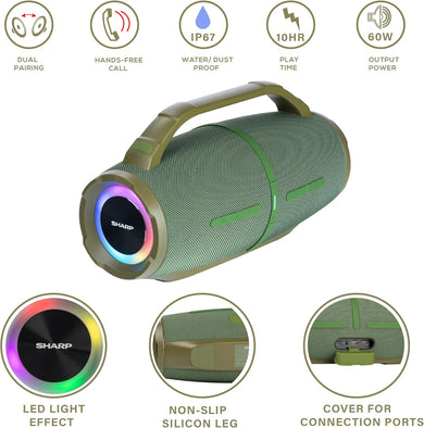 SHARP PARLANTE PORTATIL BLUETOOTH - VERDE